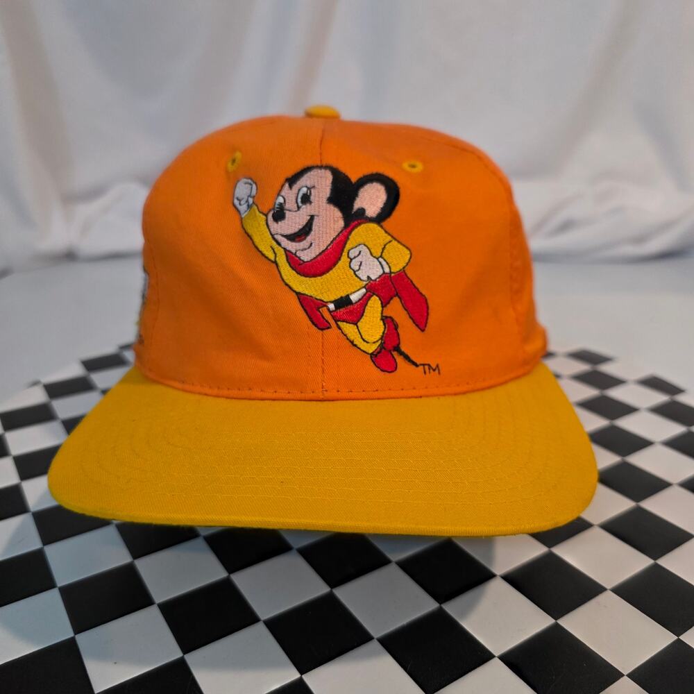 Vintage Mighty Mouse 1993 Viacom American Needle Snapback Hat Orange Yellow